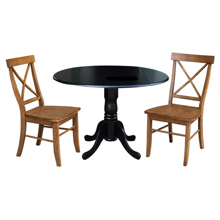 International Concepts 42 in. Dual Drop Leaf Table with 2 Cross Back Dining Chairs - 3 Piece Dining Set K46-42DP-C59-613P